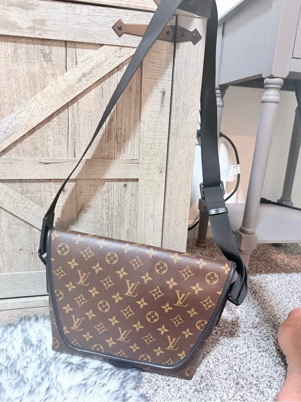 Monogram Canvas Crossbody Messenger Bag - Brown